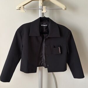 NWOT Hyein Seo black boxy cropped broad blazer jacket, size 1/ Small